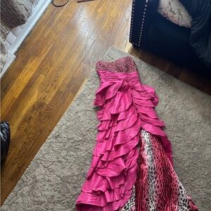 Tony Bowls Pink and Leopard Prom Dress
